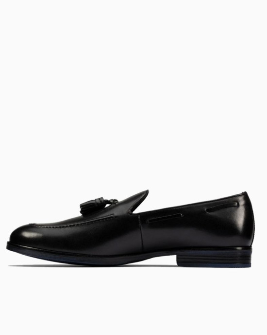 Clarks Shoes, Citistrideslip Black Leather Slip-On Shoes For Men's