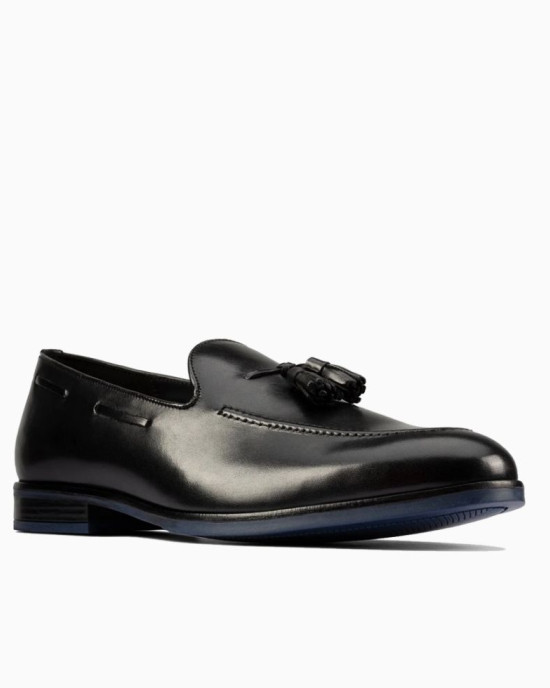 Clarks Shoes, Citistrideslip Black Leather Slip-On Shoes For Men's