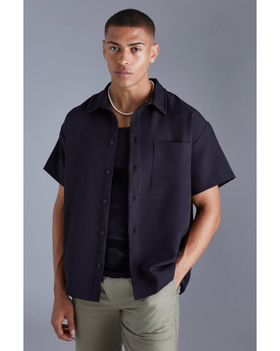 PULL&BEAR Shirt, Cotton Short Sleeve Boxy Shirt For Men's