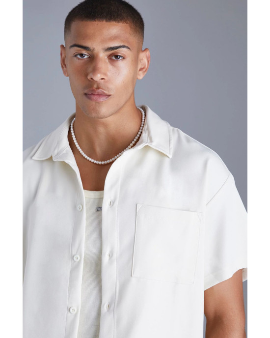 PULL&BEAR Shirt, Cotton Short Sleeve Boxy Shirt For Men's