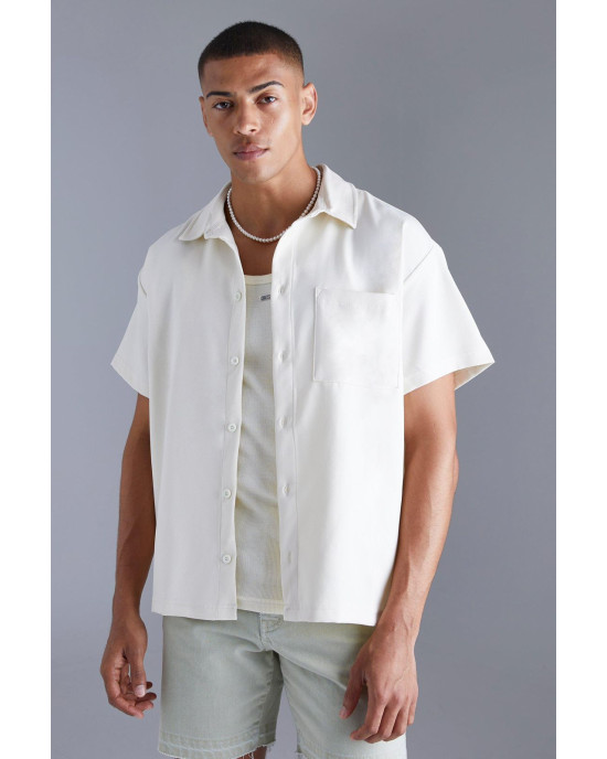 PULL&BEAR Shirt, Cotton Short Sleeve Boxy Shirt For Men's