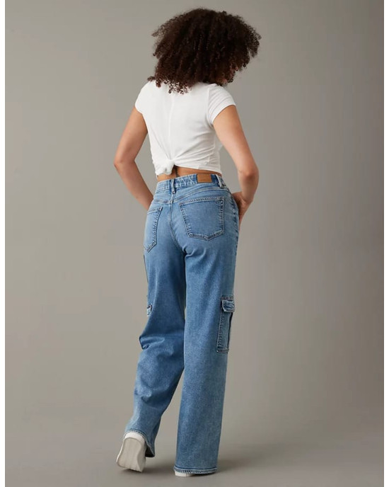 American Eagle Cargo, Curvy Super High-Waisted Baggy Wide-Leg Cargo Jeans