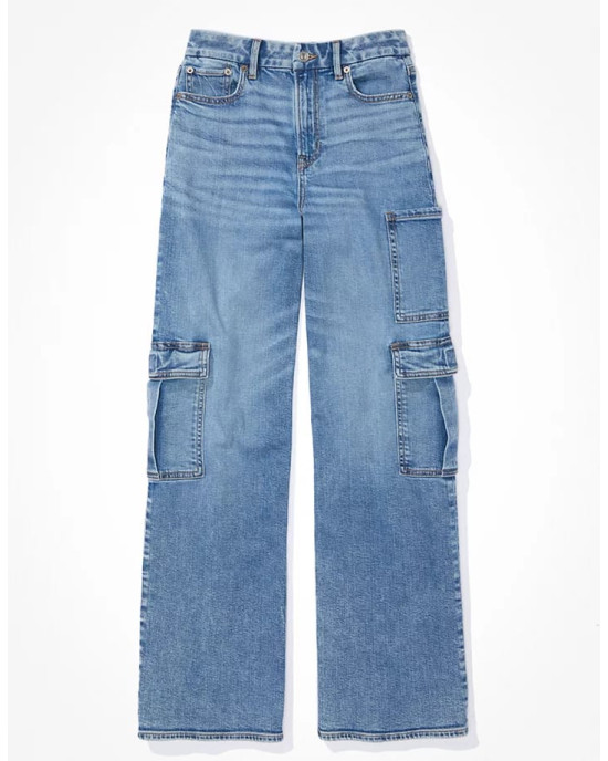 American Eagle Cargo, Curvy Super High-Waisted Baggy Wide-Leg Cargo Jeans