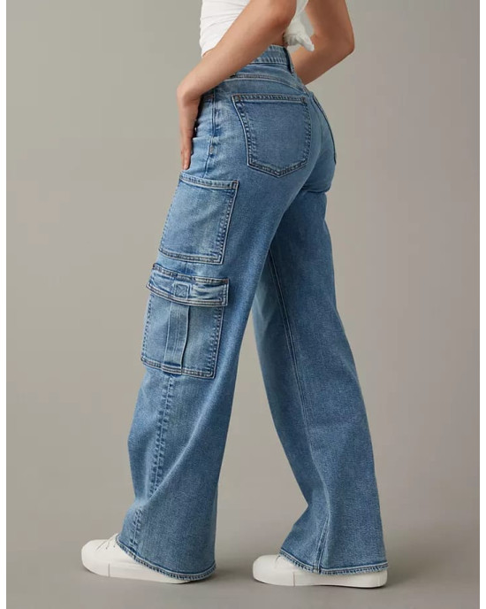 American Eagle Cargo, Curvy Super High-Waisted Baggy Wide-Leg Cargo Jeans