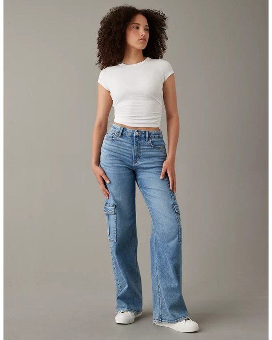 American Eagle Cargo, Curvy Super High-Waisted Baggy Wide-Leg Cargo Jeans