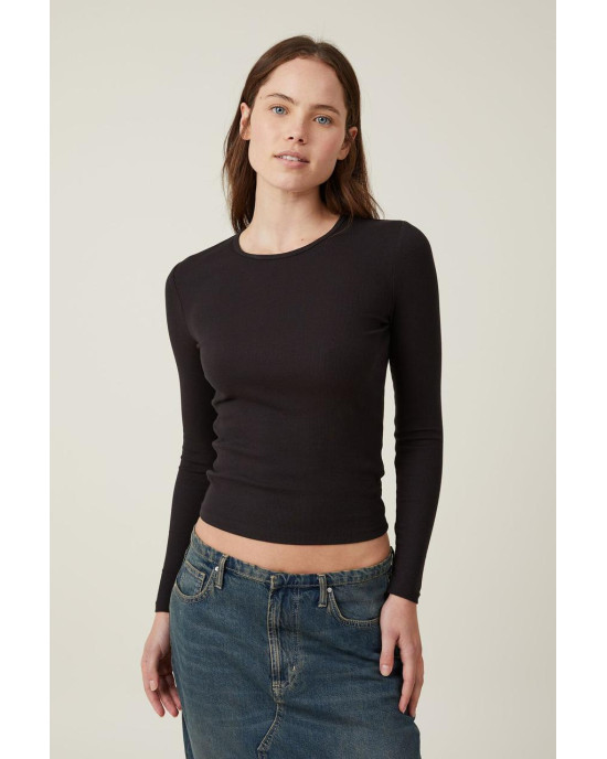 COTTON ON Top, Organic Rib Crew Long Sleeve Top For Women's