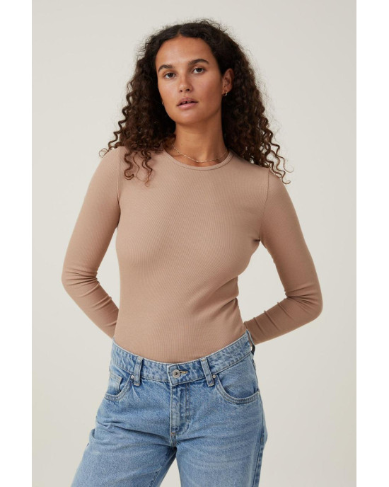 COTTON ON Top, Organic Rib Crew Long Sleeve Top For Women's