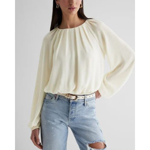 Express Top, Gathered Neck Balloon Sleeve Top For Women's