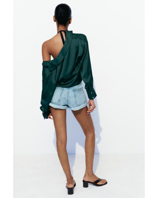 ZARA Shirt, Long Sleeve green Satin Shirt