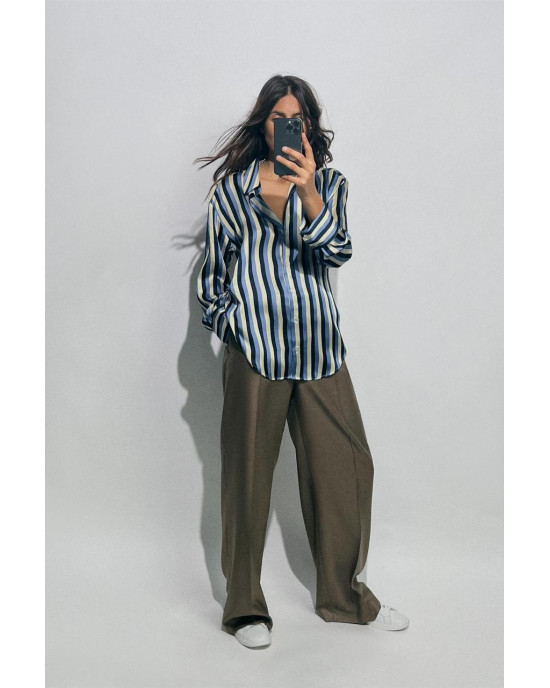 ZARA Shirt, Long Sleeve striped Satin Shirt