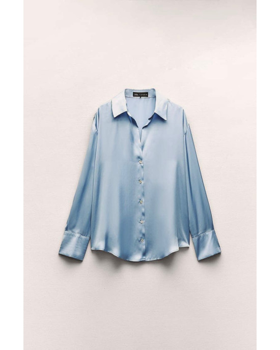ZARA Shirt, Blue Satin Shirt For Women's