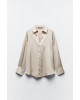 ZARA Shirt, Long Sleeve Baige Satin Shirt For Women's