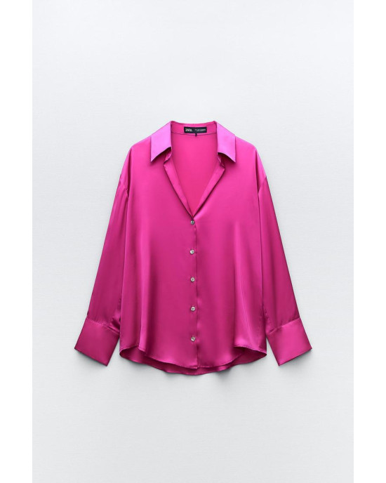 ZARA Shirt, Long Sleeve Pink Satin Shirt For Women's