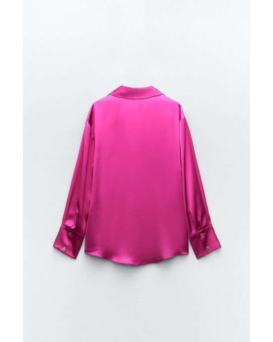 ZARA Shirt, Long Sleeve Pink Satin Shirt For Women's