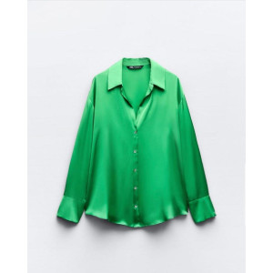 ZARA Shirt, Long Sleeve Green Satin Shirt For Women's