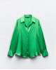 ZARA Shirt, Long Sleeve Green Satin Shirt For Women's