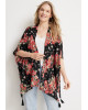 maurices Kimono, Black Floral Tassel Hem Kimono For Women's