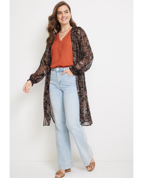 maurices Kimono, Black Floral Kimono For Women's