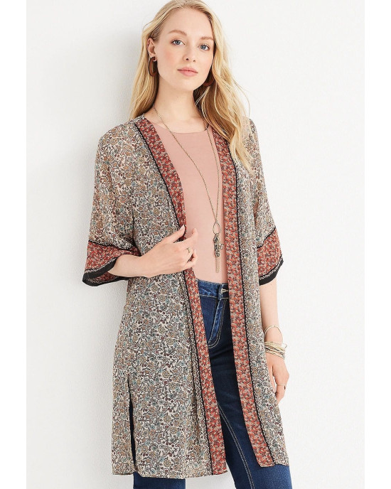 maurices Kimono, Floral Border Print Kimono For Women's