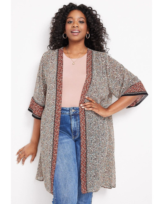 maurices Kimono, Floral Border Print Kimono For Women's