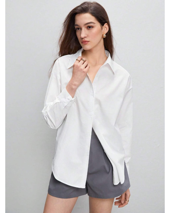 Stradivarius Shirt, Oversized Cotton Shirt For Women's